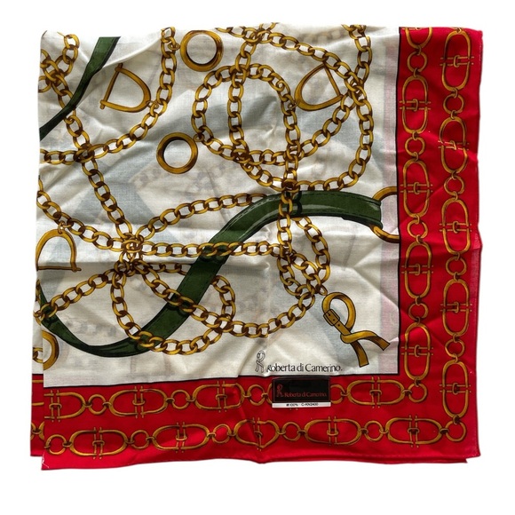 Roberta Di Camerino Vintage Red and Gold Patterned Handkerchief - Picture 5 of 10